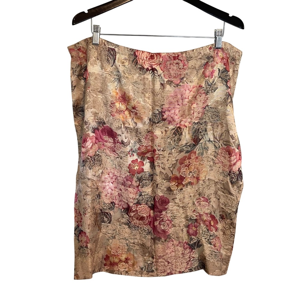 PITT Vintage Floral Tapestry Pencil Skirt Gold Pink Brocade Made in USA Size 14